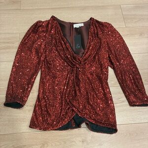 NWT Sachin & Babi Women’s Peyton Blouse Burgundy Red Sequin Twist Size 10
